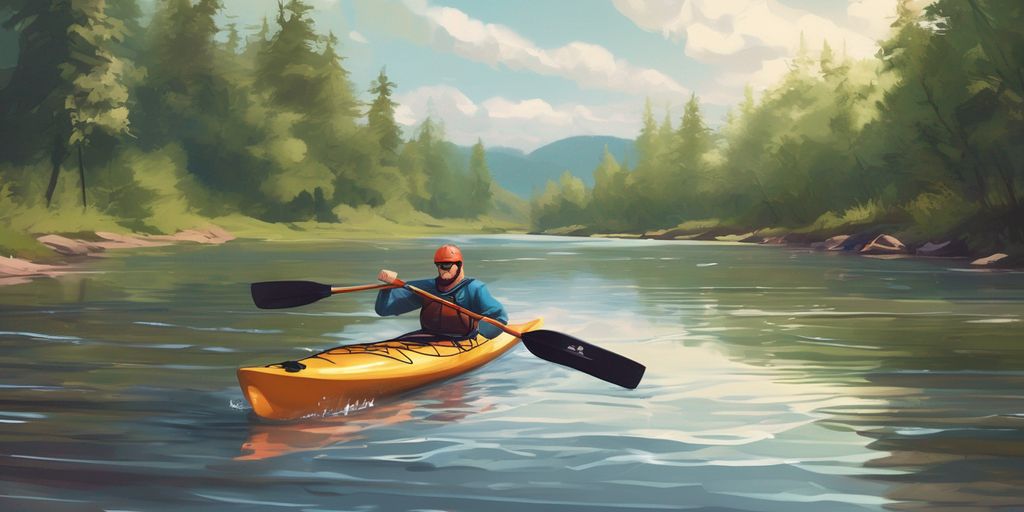 kayaker practicing rolling technique in river