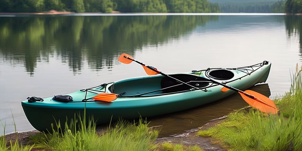 beginner kayak fishing on a lake