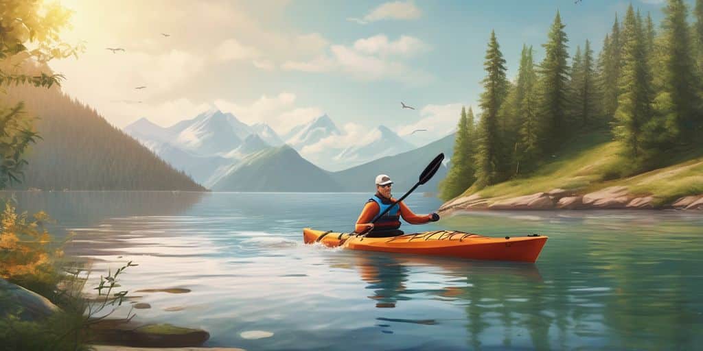 kayaker exercising in scenic outdoor location