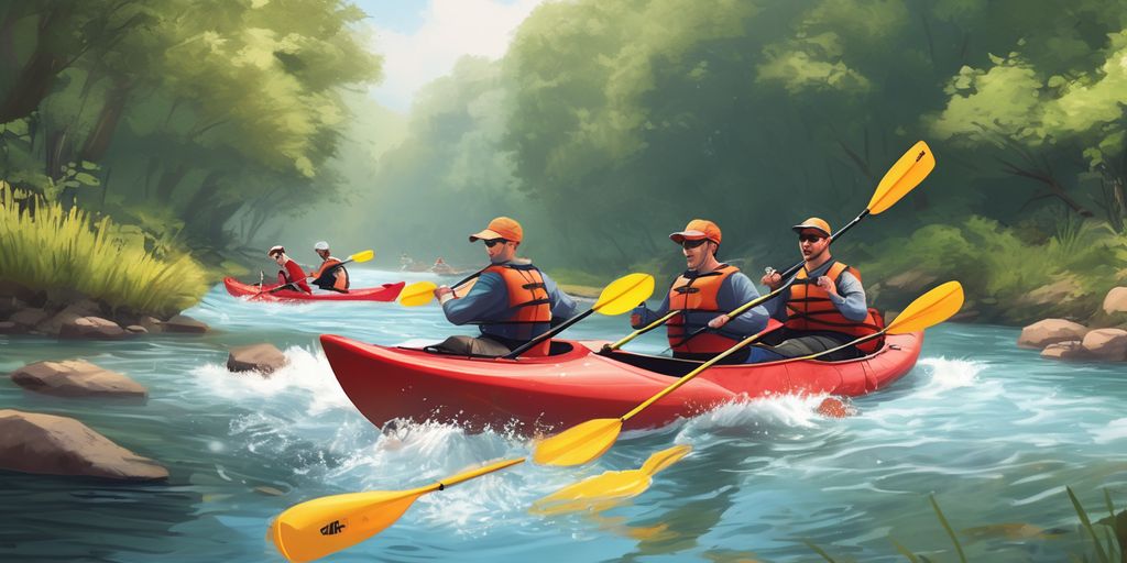 group kayaking in scenic river