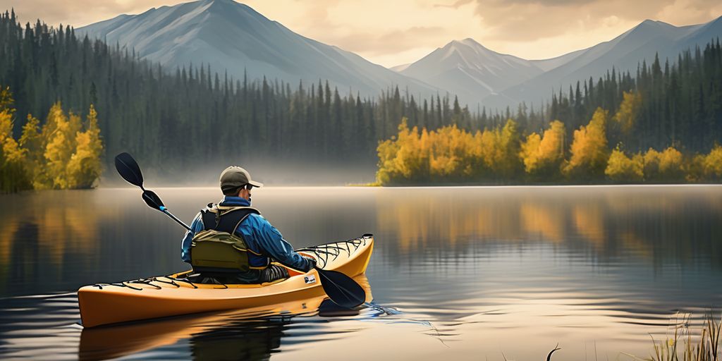 beginner kayak fishing on a calm lake