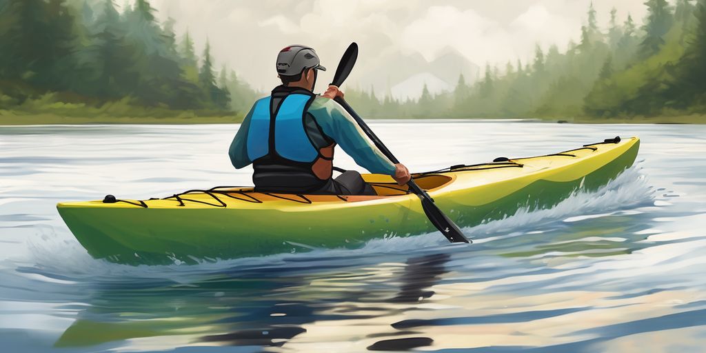 kayaker practicing rolling technique in calm water