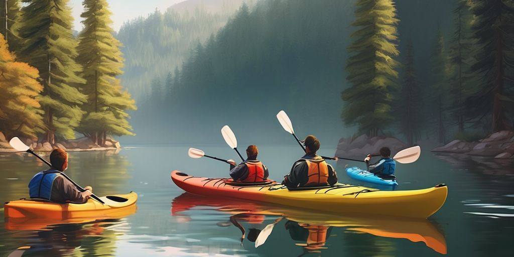 group of kayakers on a serene lake