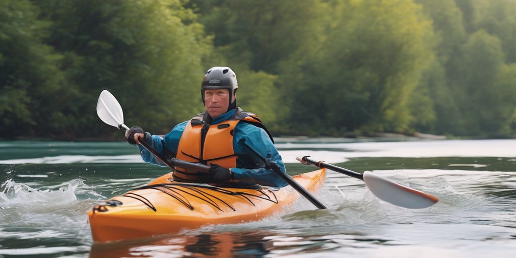 kayaker practicing rolling technique in calm water