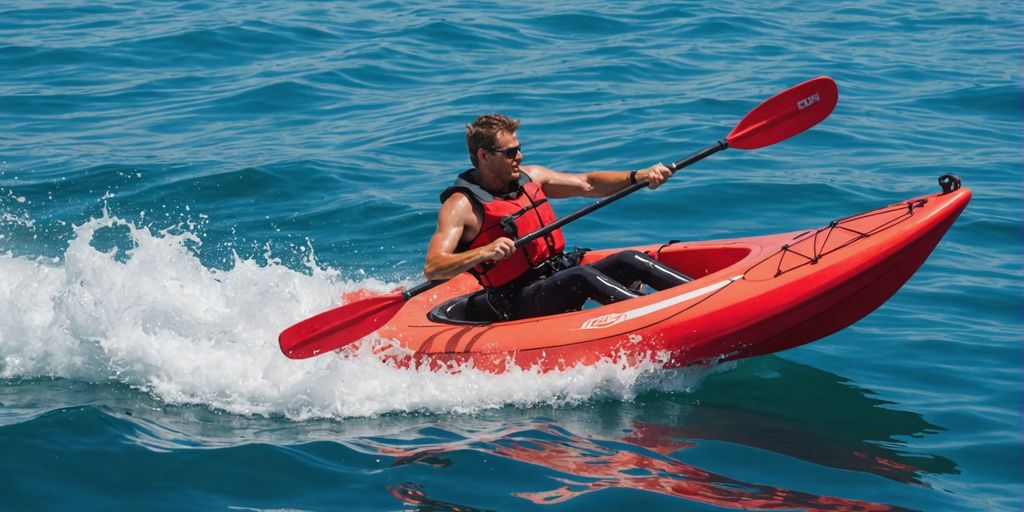 Kayaker rolling in clear blue water