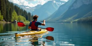 Kayaker paddling on a lake, enhancing performance and endurance.