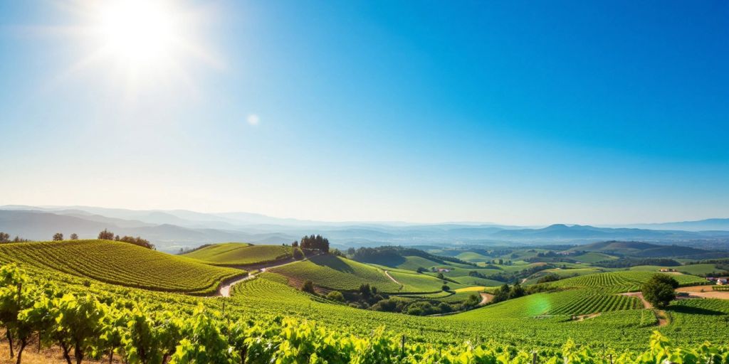 Vineyards in Napa Valley under a clear blue sky.