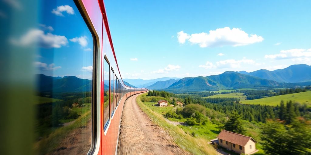 A KAYAK train speeding through picturesque landscapes.